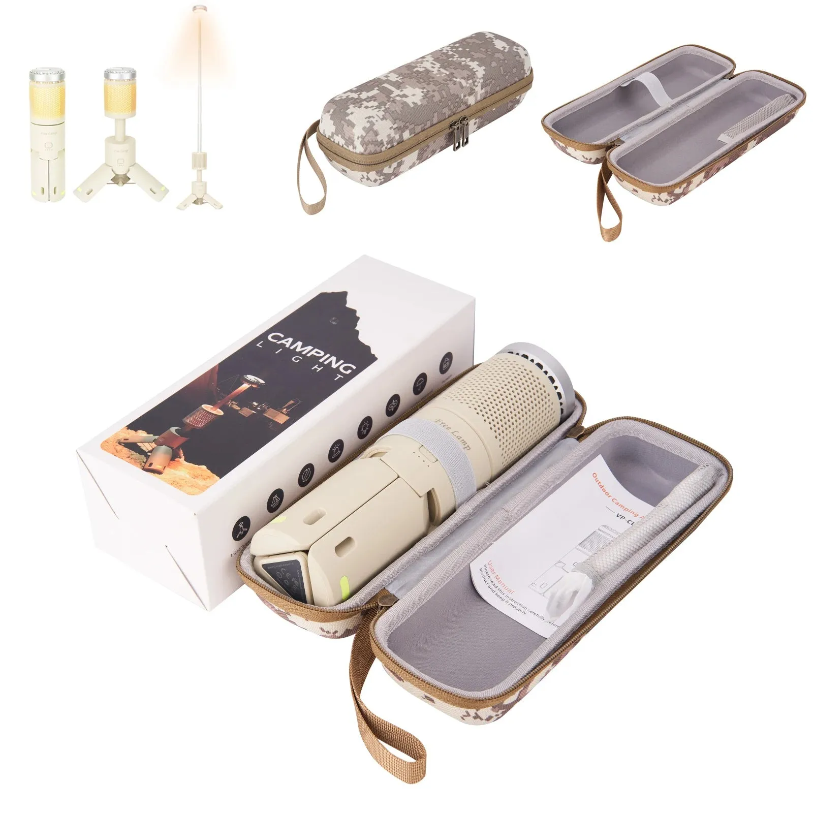 Portable LED camping light in creamy white colour with button switch