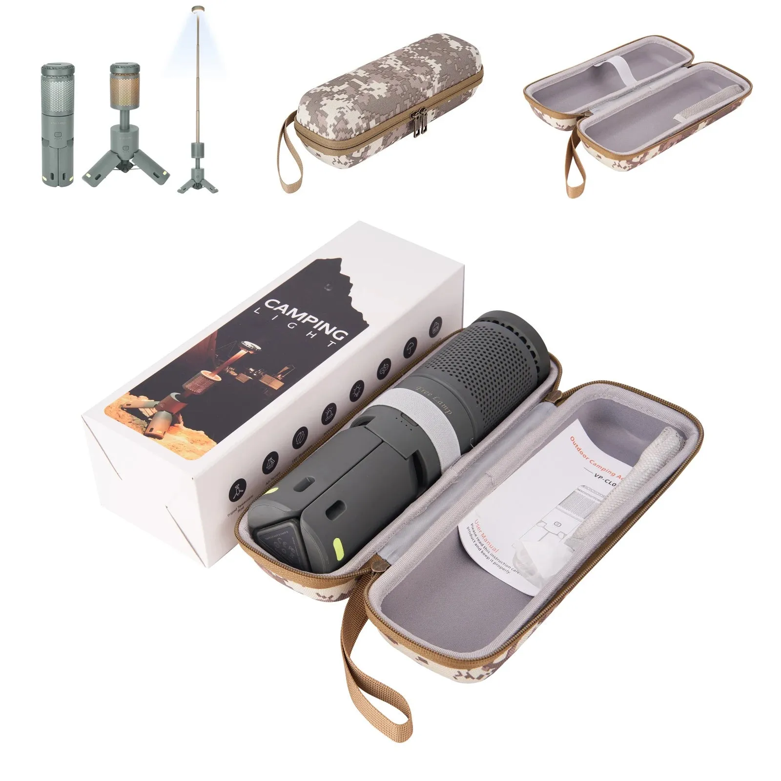 Portable LED camping light in creamy white colour with button switch