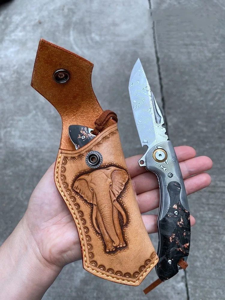 Outdoor camping survival folding knife with high hardness pattern steel blade and knife stab function