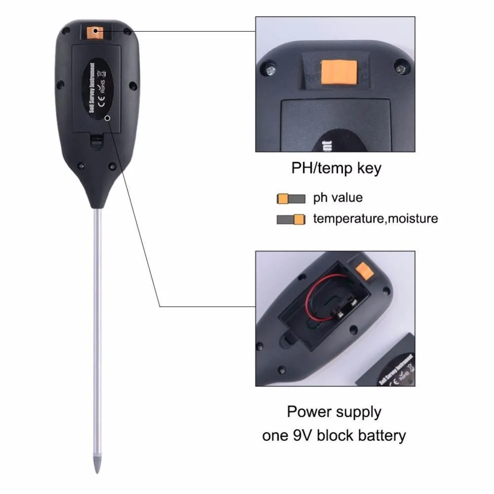Black soil pH tester with carbon fibre body measuring 40CM x 21CM x 12CM