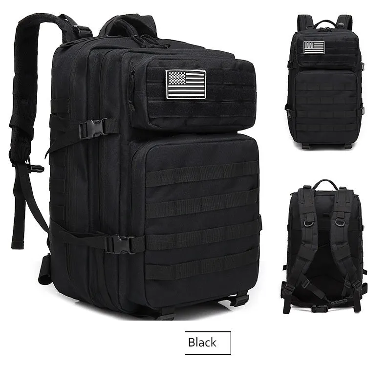 Outdoor leisure backpack 45L 900D Oxford waterproof fabric solid colour unisex rucksack for hiking and travel