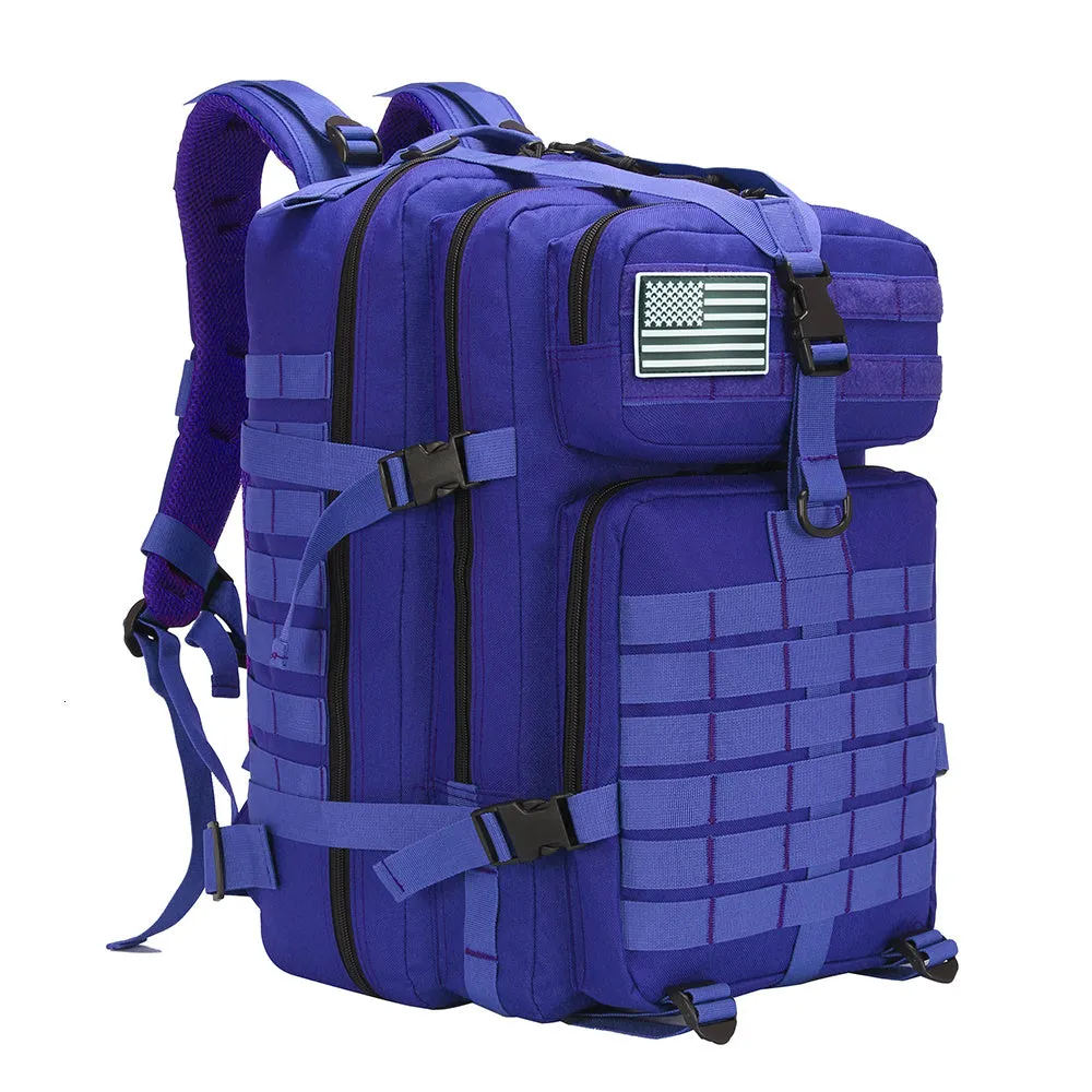 Outdoor leisure backpack 45L 900D Oxford waterproof fabric solid colour unisex rucksack for hiking and travel