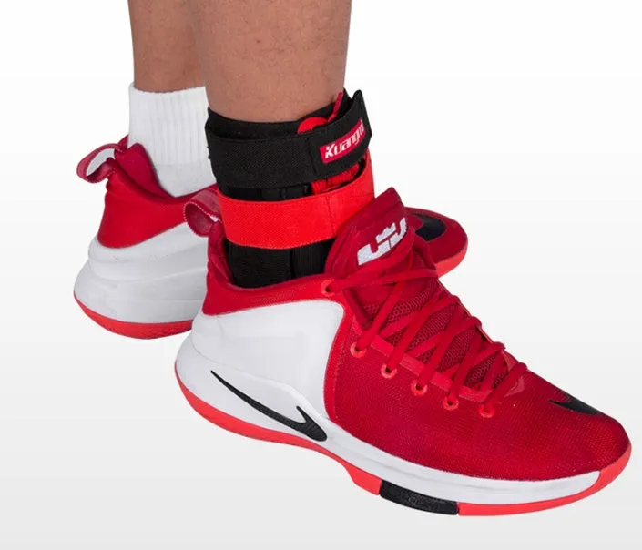 Kuangmi adjustable ankle brace in black red for sport foot stabilizer with straps