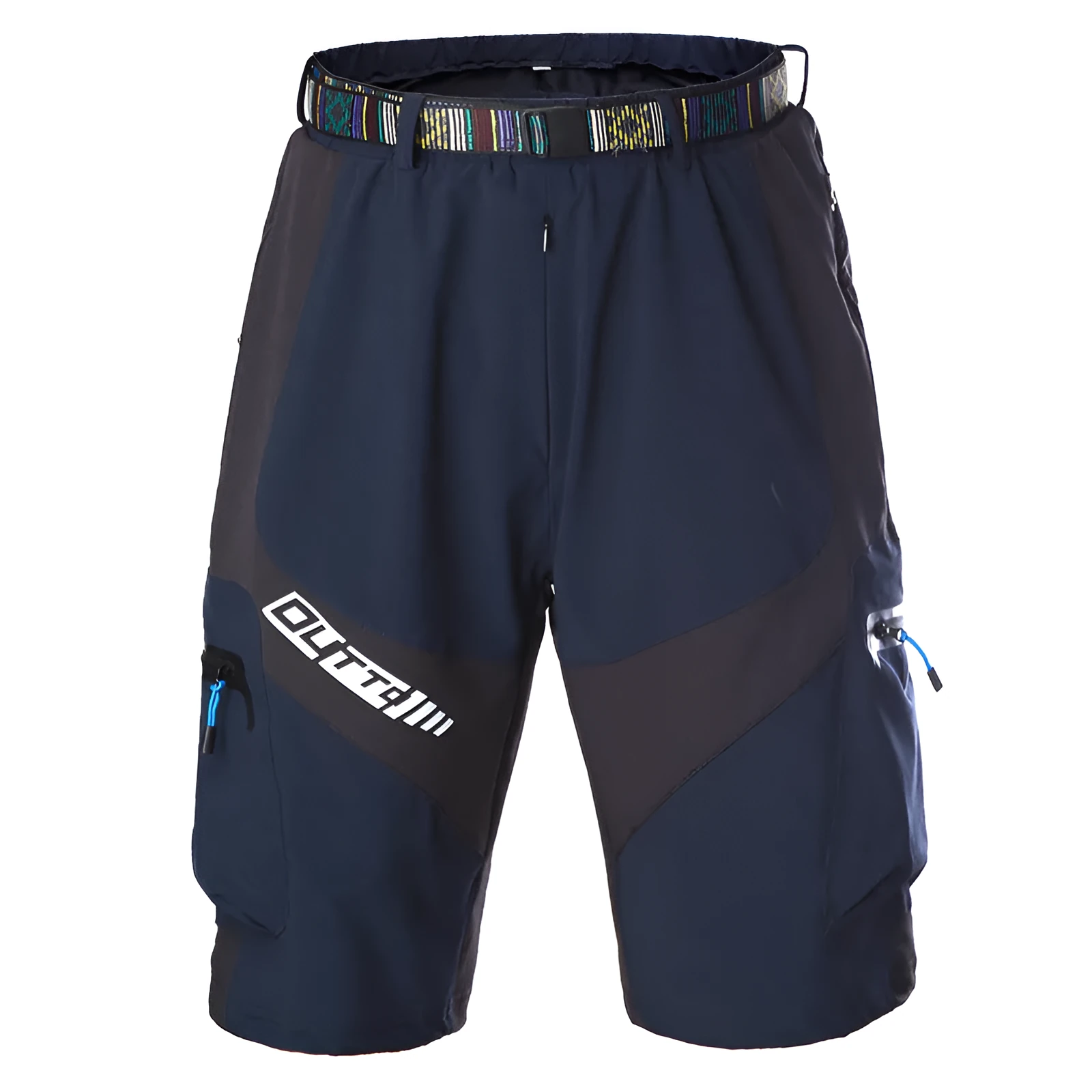 Men's off-road mountain bike five-point cycling shorts in khaki colour, chemical fibre blended fabric, side view