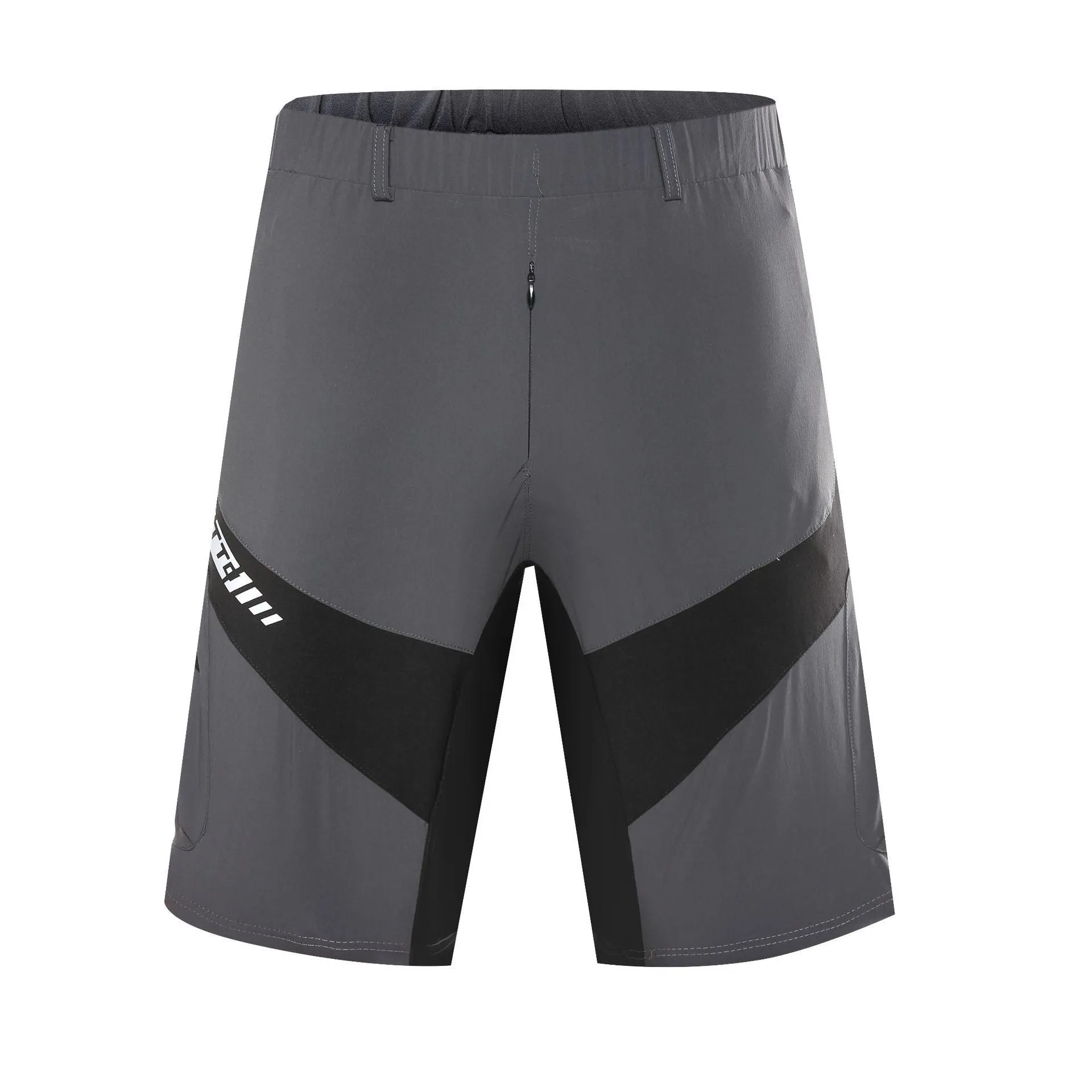 Men's off-road mountain bike five-point cycling shorts in khaki colour, chemical fibre blended fabric, side view