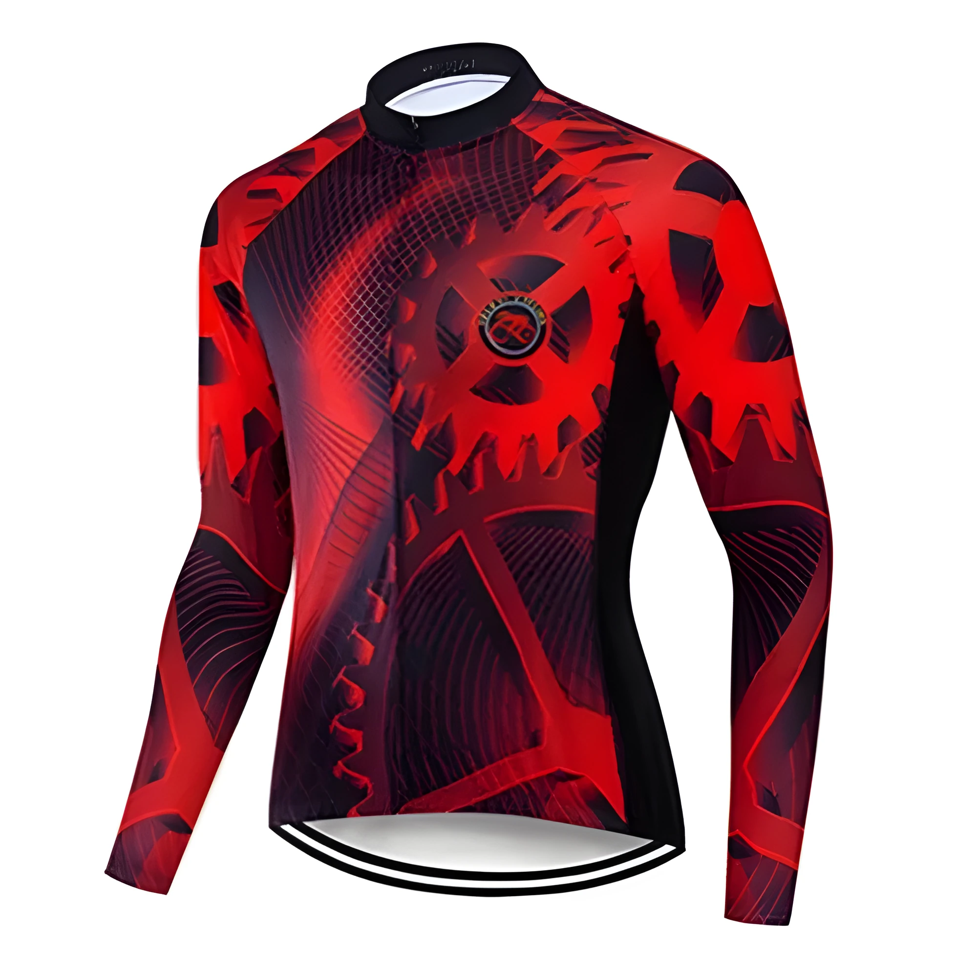 Teleyi red long sleeve fleece cycling jersey with gear pattern for winter cycling sport