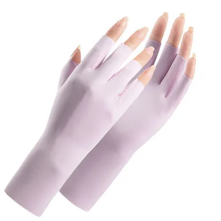 Women's thin ice silk sunscreen gloves with UPF50 protection in multiple colour options