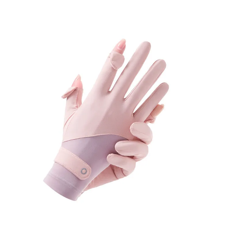 Women's thin ice silk sunscreen gloves with UPF50 protection in multiple colour options