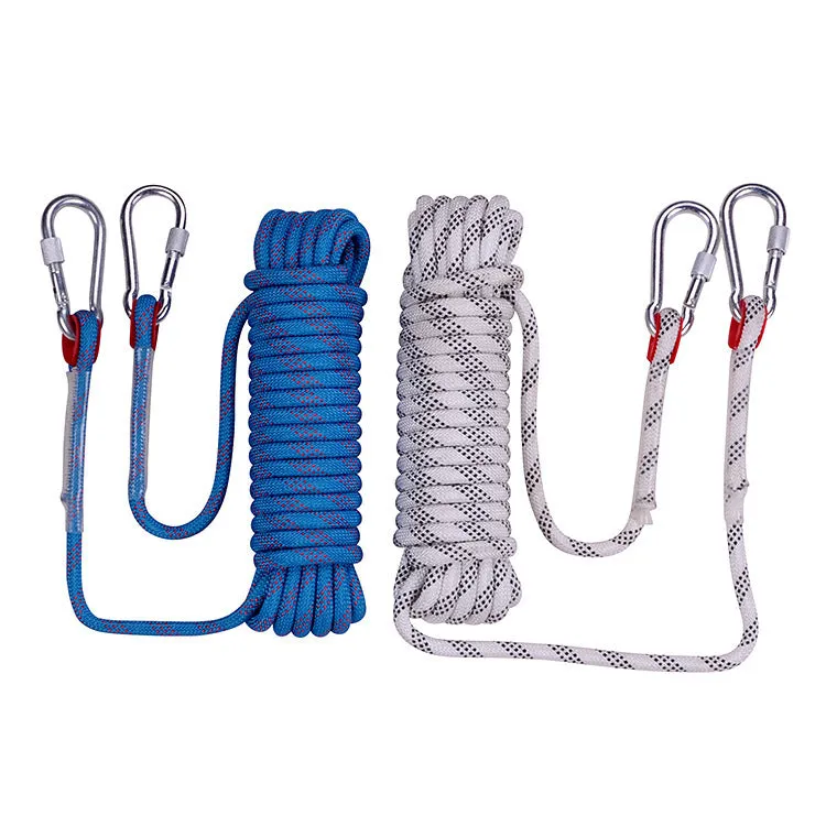 10m outdoor climbing rope with 10mm thickness in polyester sheath and silk core for safety use