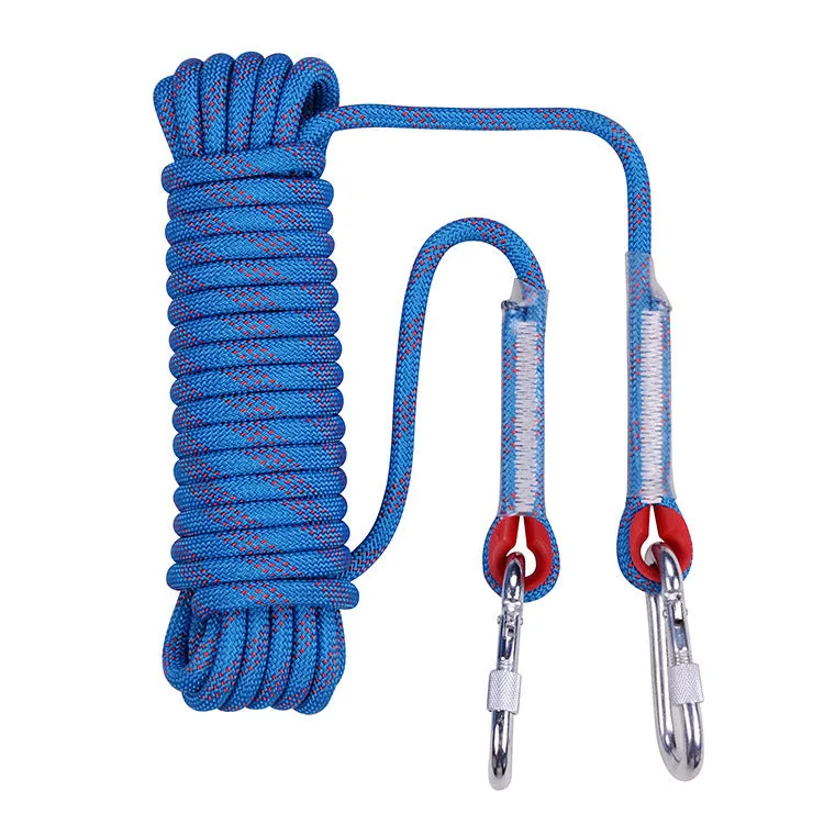 10m outdoor climbing rope with 10mm thickness in polyester sheath and silk core for safety use