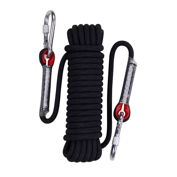 10m outdoor climbing rope with 10mm thickness in polyester sheath and silk core for safety use