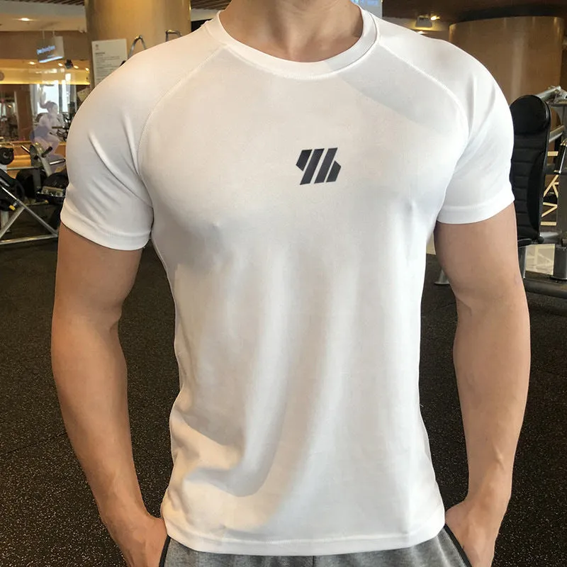 Men's quick-drying compression top in solid colour, polyester fabric, available in black white light pink navy blue sizes M to 3XL