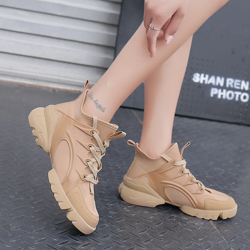 Women's outdoor casual walking shoes leather Lycra upper rubber sole black colour side view