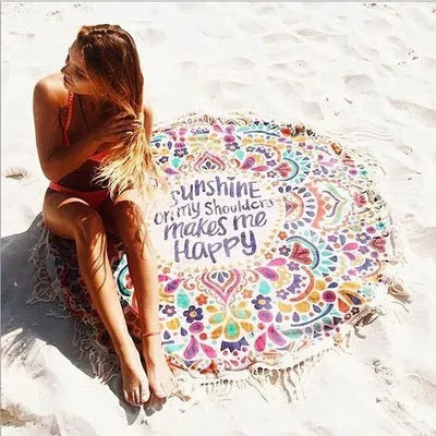 Fashion beach towel for women with bohemian pattern in five colours including green, pink, and gradient purple