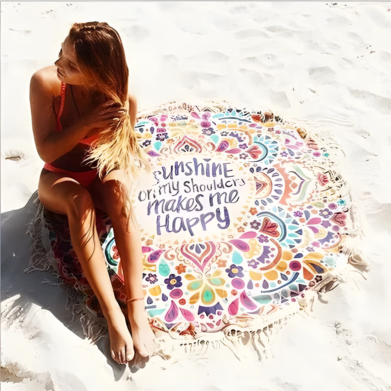 Fashion beach towel for women with bohemian pattern in five colours including green, pink, and gradient purple