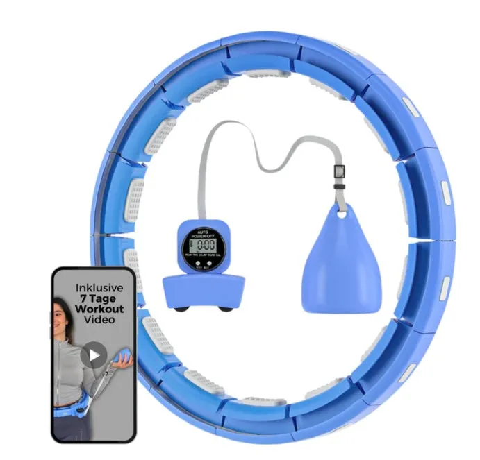 Detachable massage hula hoop in purple with 18 sections on a white background