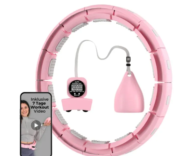 Detachable massage hula hoop in purple with 18 sections on a white background