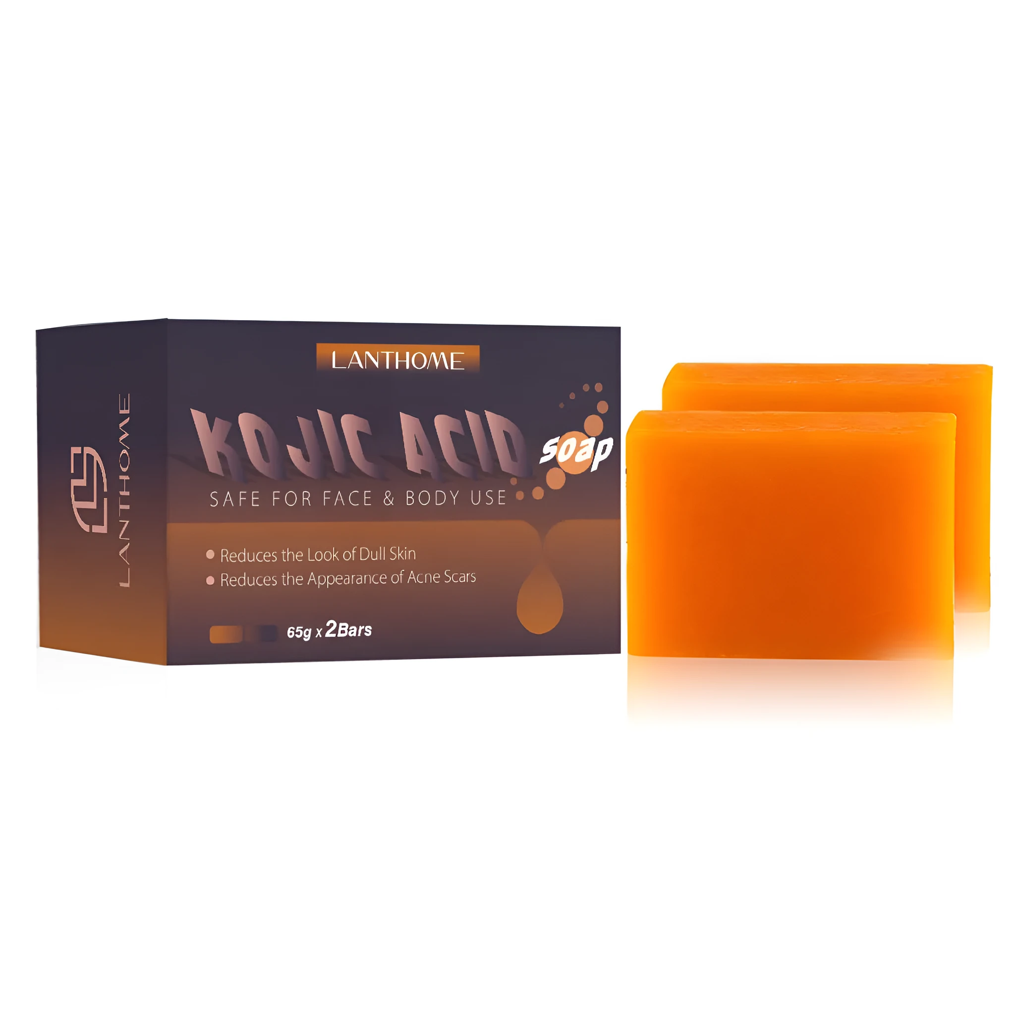 Two 65g kojic acid soap bars with retinol for facial and hand cleansing whitening