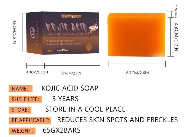 Two 65g kojic acid soap bars with retinol for facial and hand cleansing whitening