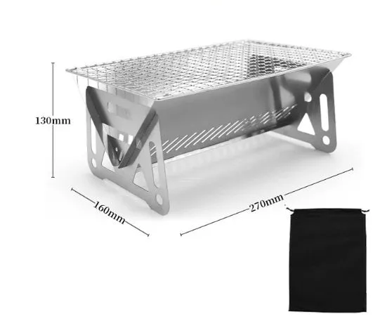 Stainless steel folding barbecue oven with grill rack and storage bag for outdoor cooking