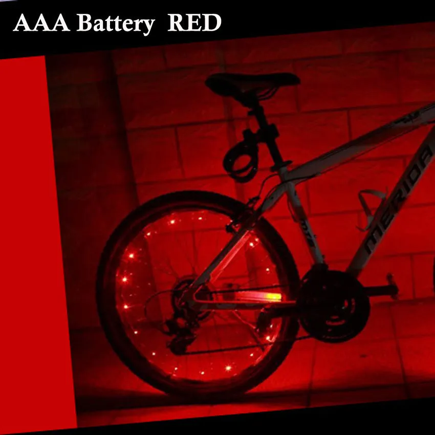 Mountain bike spoke light with black shell, 35mm diameter, 2200mm LED lamp, two flashing modes, AAA battery powered