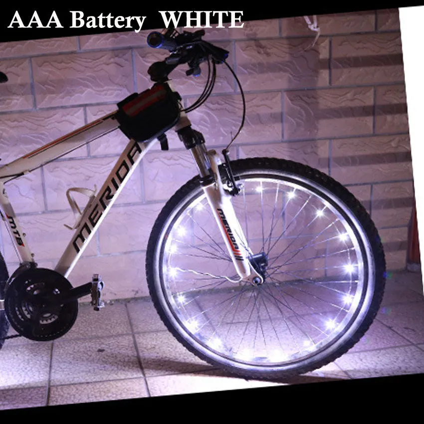 Mountain bike spoke light with black shell, 35mm diameter, 2200mm LED lamp, two flashing modes, AAA battery powered