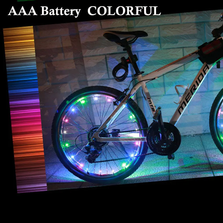 Mountain bike spoke light with black shell, 35mm diameter, 2200mm LED lamp, two flashing modes, AAA battery powered