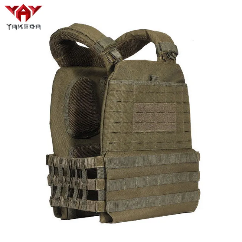 Tactical training outdoor combat vest in military green with adjustable waist straps and 600D polyester construction