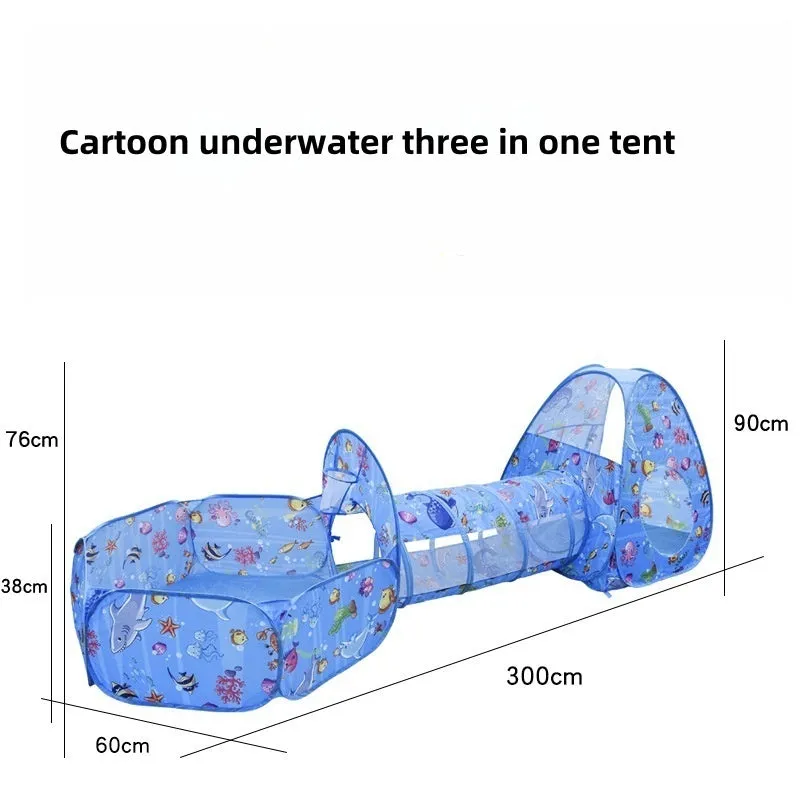 Cartoon themed three-in-one children's play tent with ball pool and tunnel