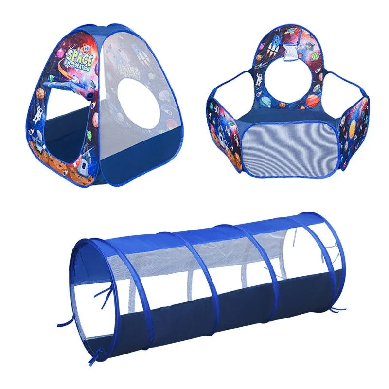 Cartoon themed three-in-one children's play tent with ball pool and tunnel