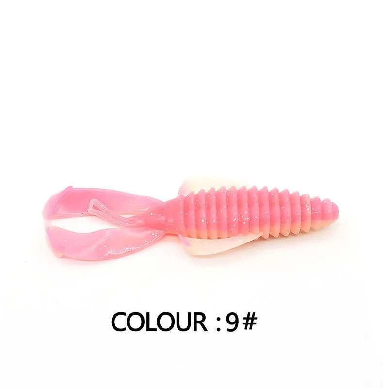 PVC soft plastic fishing lure in two sizes, 8cm and 12cm, shown in various colours from a twelve-colour selection.