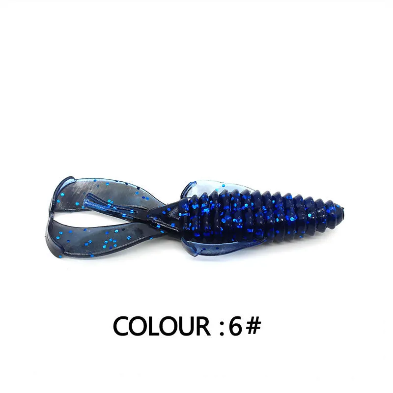 PVC soft plastic fishing lure in two sizes, 8cm and 12cm, shown in various colours from a twelve-colour selection.