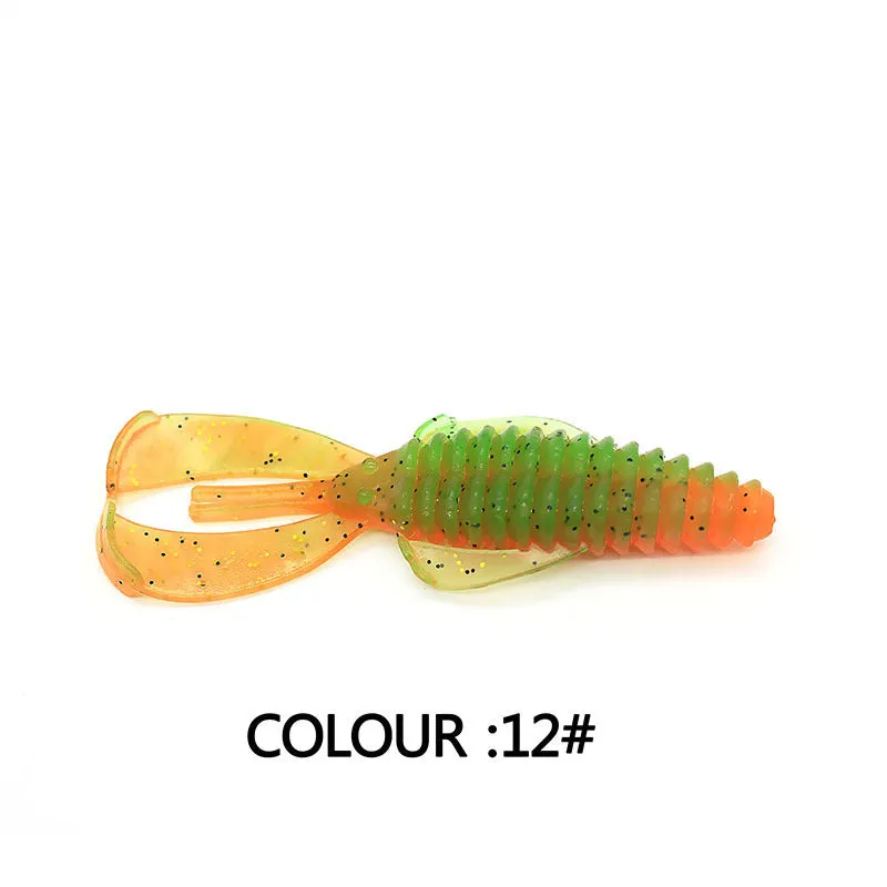 PVC soft plastic fishing lure in two sizes, 8cm and 12cm, shown in various colours from a twelve-colour selection.