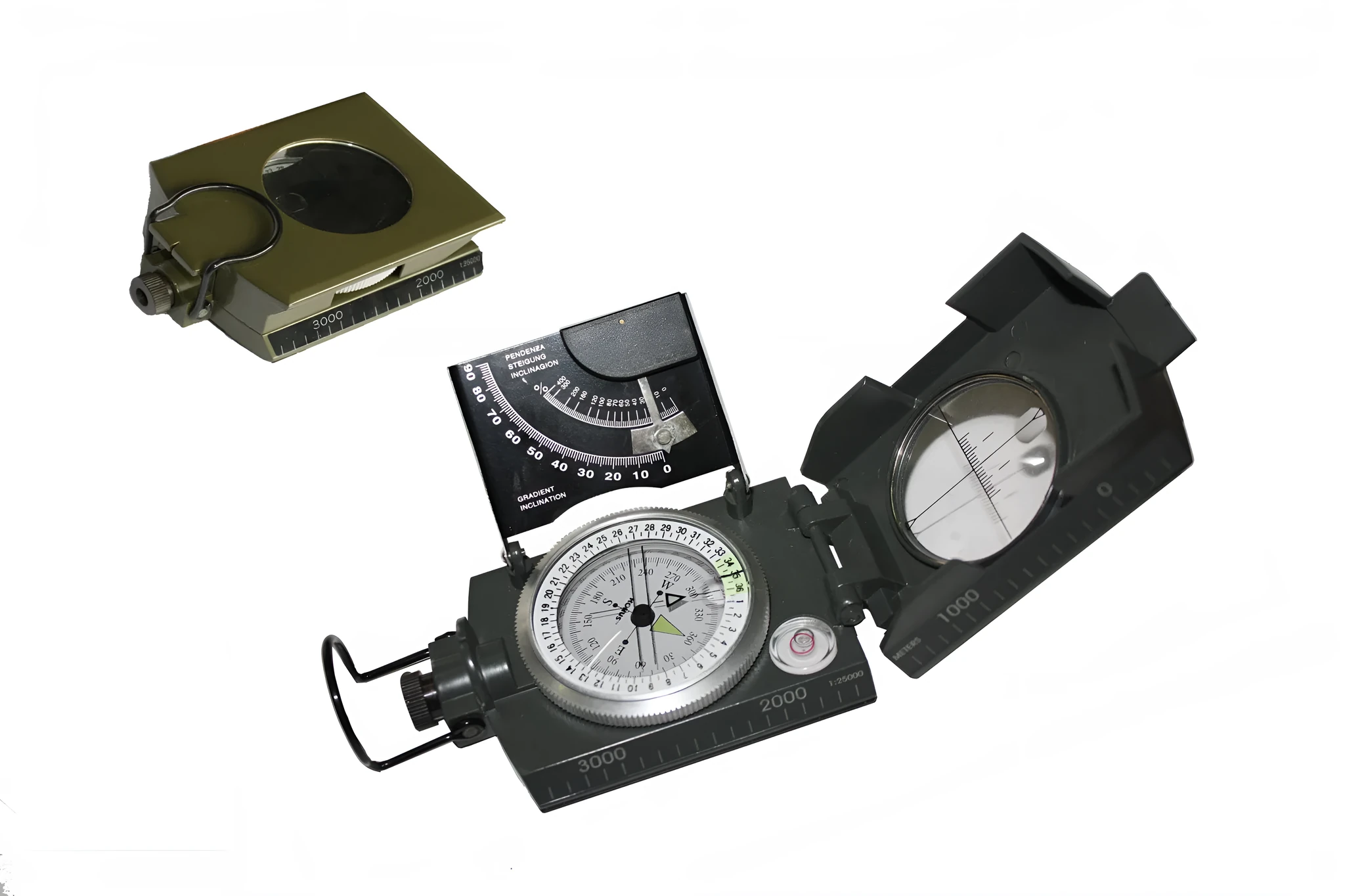 K4074 multi-function slope gauge in army green with foldable metal cover and luminous dial