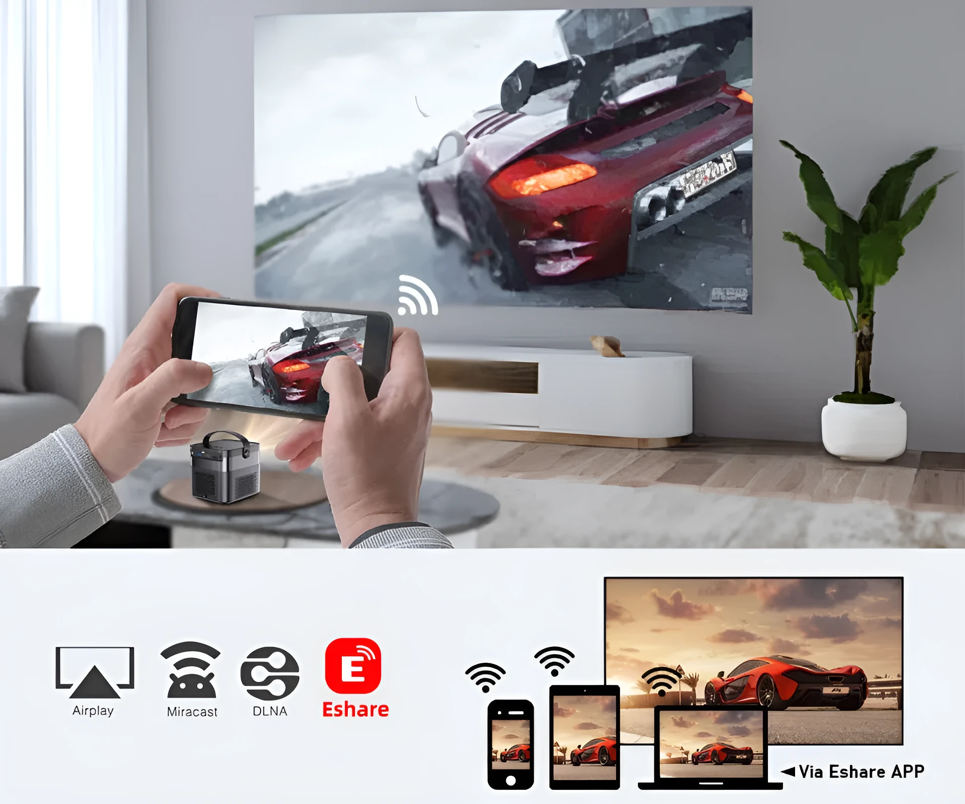 U70 Pro rechargeable smart projector with Android 9.0 and built-in battery