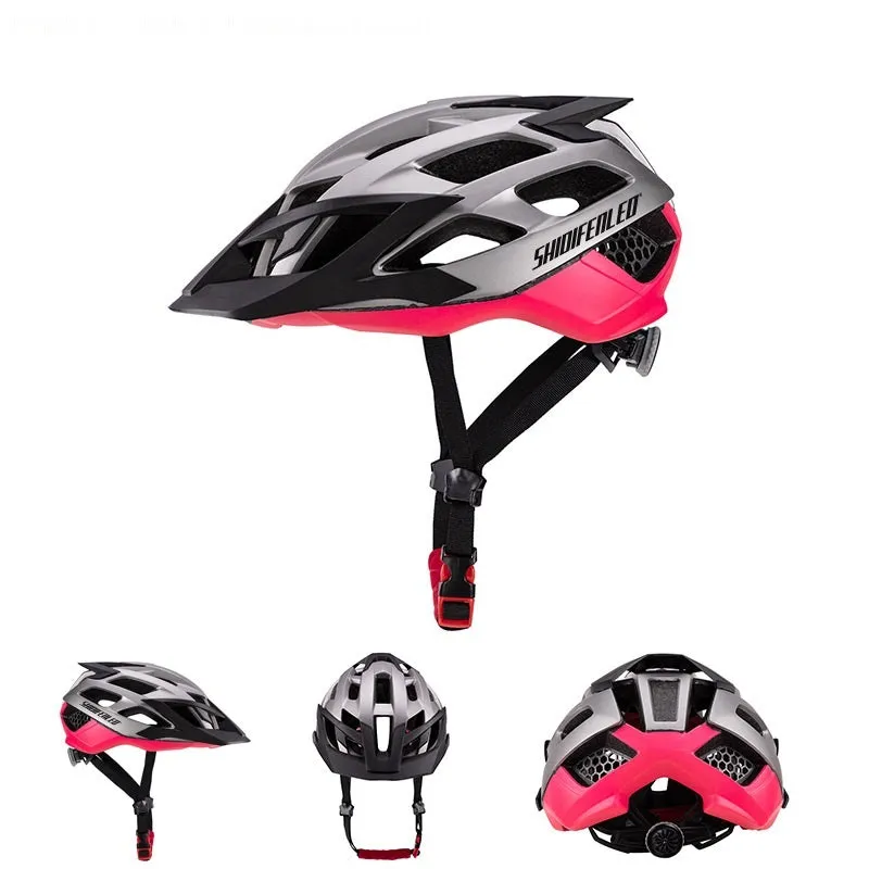 MQ-93 outdoor mountain bike helmet with PC shell, 21 ventilation holes, and removable brim, black and red colour