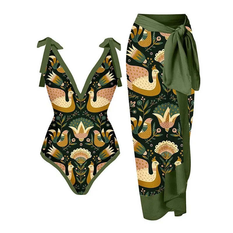 Women's solid colour one-piece swimsuit with spaghetti straps and attached skirt