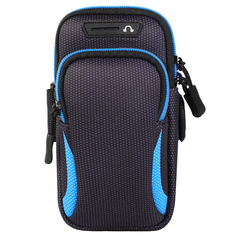 Nylon mobile phone arm bag in black with waterproof fabric and breathable mesh backing