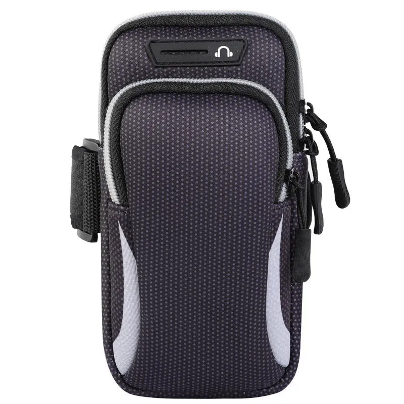 Nylon mobile phone arm bag in black with waterproof fabric and breathable mesh backing