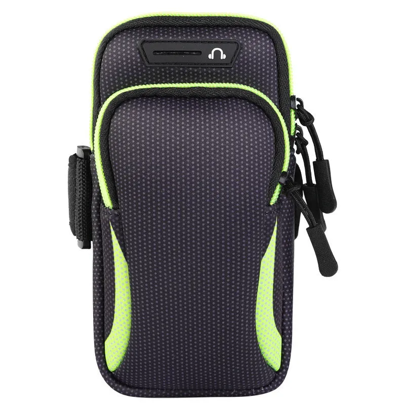 Nylon mobile phone arm bag in black with waterproof fabric and breathable mesh backing