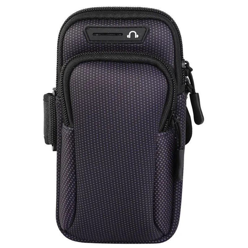 Nylon mobile phone arm bag in black with waterproof fabric and breathable mesh backing