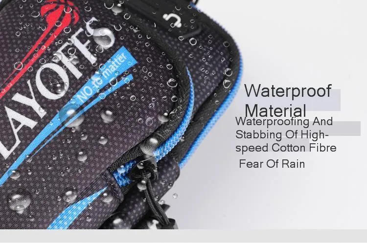 Nylon mobile phone arm bag in black with waterproof fabric and breathable mesh backing