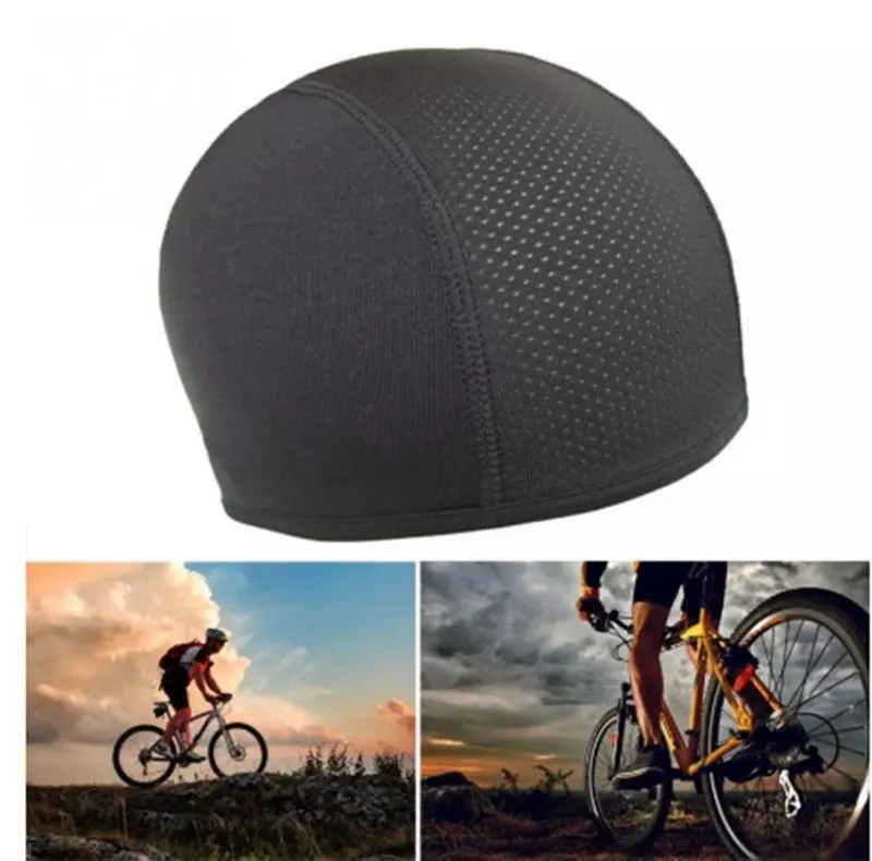 Black anti-sweat quick-dry cycling cap made of polyester spandex for helmet use