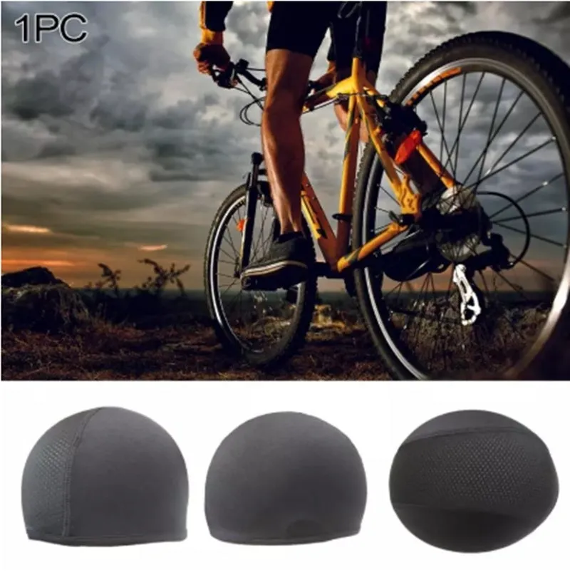 Black anti-sweat quick-dry cycling cap made of polyester spandex for helmet use