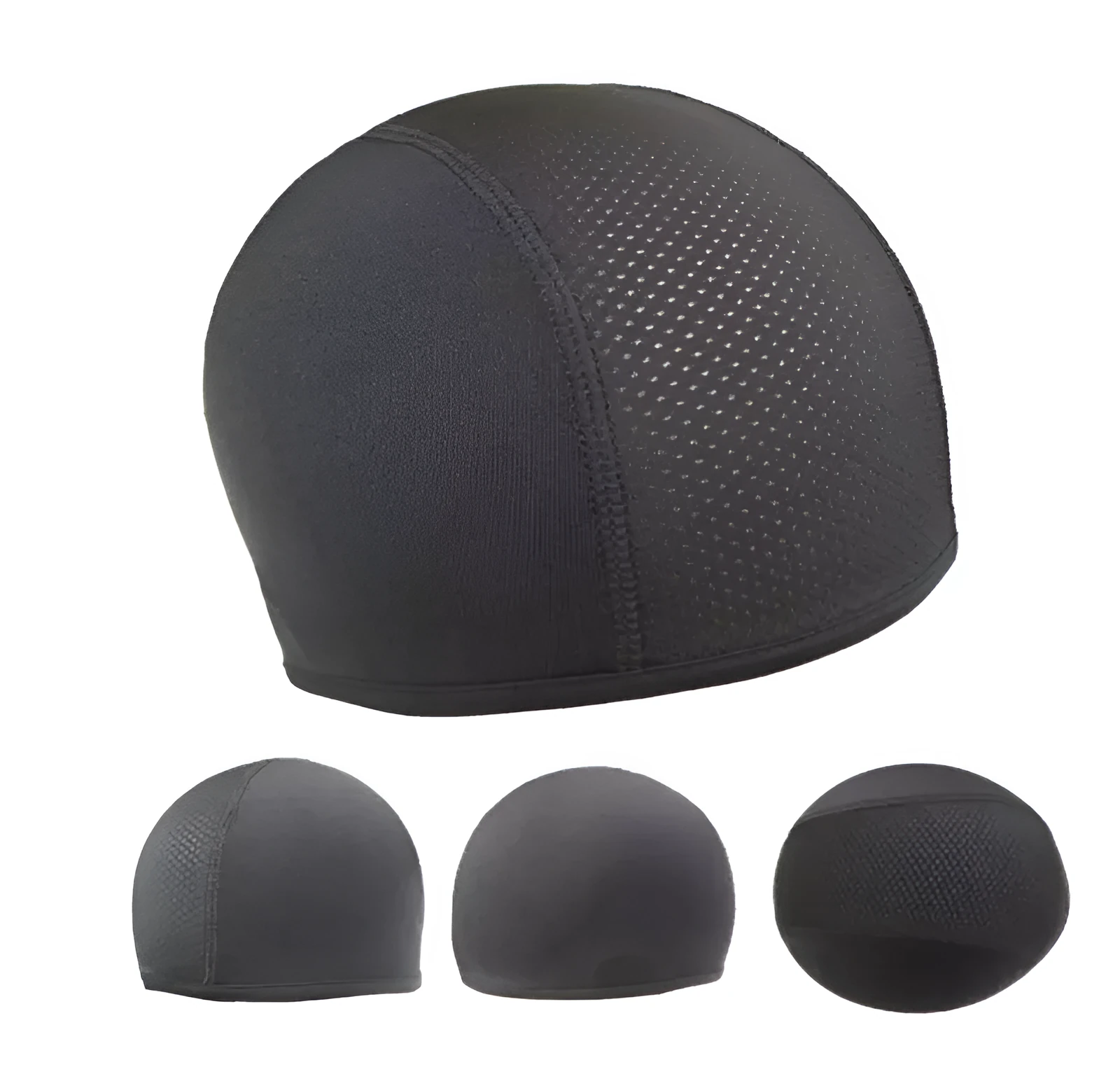 Black anti-sweat quick-dry cycling cap made of polyester spandex for helmet use