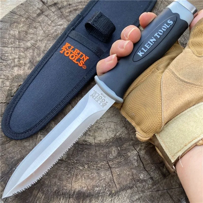 Outdoor survival knife with straight blade, 420 stainless steel, and TPR rubber handle for camping