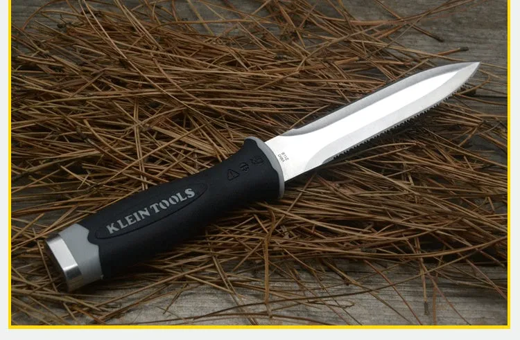 Outdoor survival knife with straight blade, 420 stainless steel, and TPR rubber handle for camping