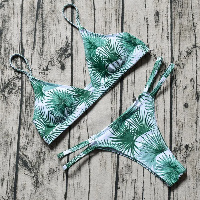 Women's push up padded micro bikini set in solid colour with adjustable straps