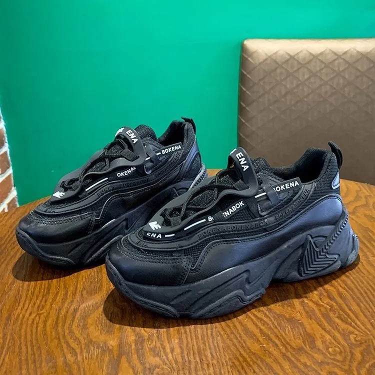 Women's thick-soled casual sneakers with breathable mesh lining and cross belt detail in multiple colours