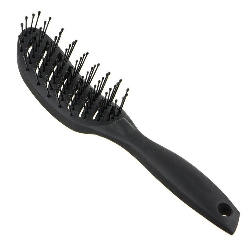 Anti-static vent hairbrush comb in black, measuring 240x55mm with hollow design and SBS nylon bristles